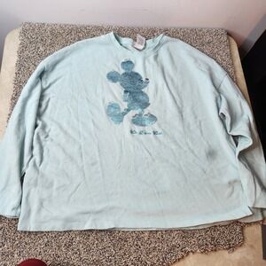 Disney Parks womens 1X sweatshirt Mickey Mouse blue pullover reverse sequin aqua